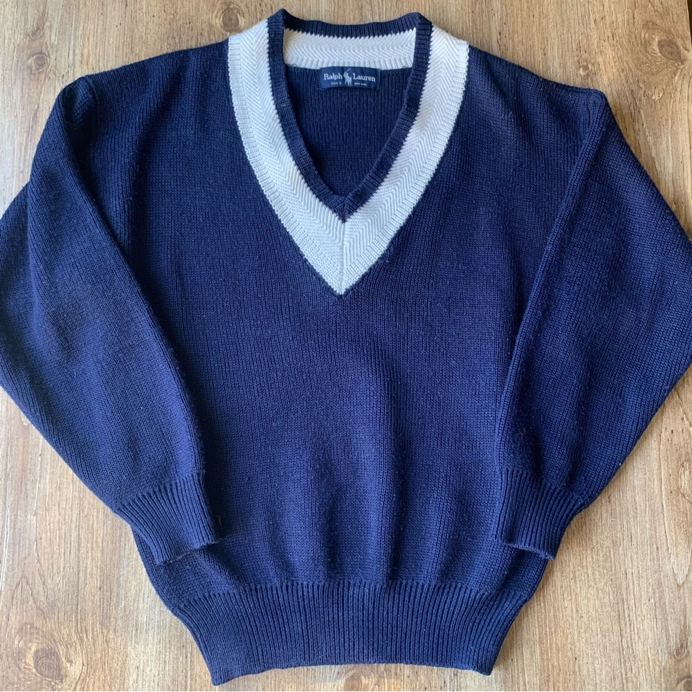 Vintage Ralph Lauren Blue Label Wool Knit Sweater V-Neck